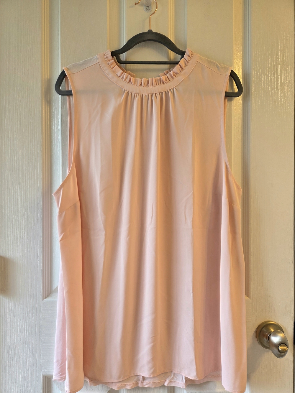 LOFT Sleeveless Ruffle-Neck Mixed Media Blouse - Pale Pink